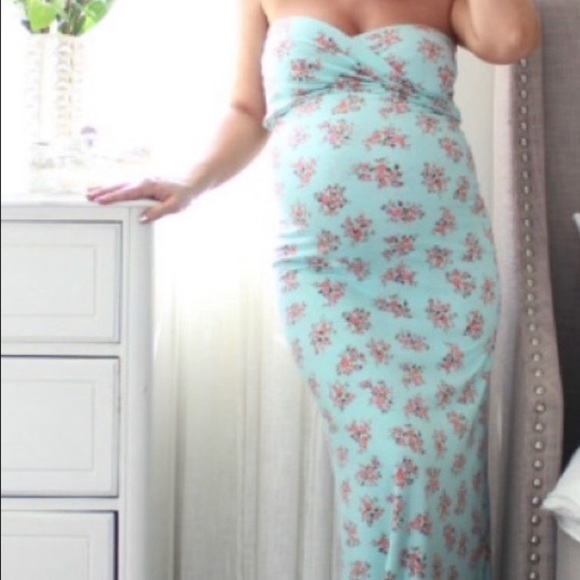 Aqua Floral Maternity Dress - Picture 3 of 3